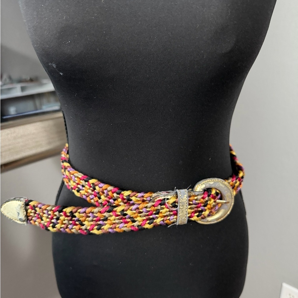 VTG multi-color had woven braided bohemian belt 35in - Picture 1 of 3